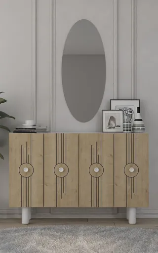 Consola, Hanah Home, Fraud Bohem KM120, 120x75x29.6 cm, Stejar alb / safir