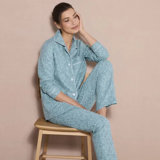 Pijamale din flanel cu jachetă cu nasturi și imprimeu floral