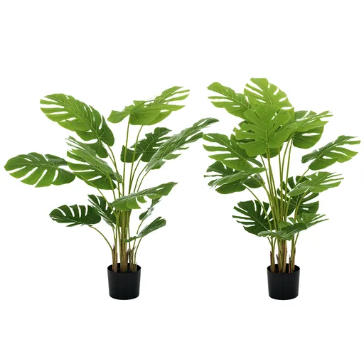 HOMCOM Lot de 2 plante artificiale Monstera deliciosa cu ghiveci inclus, înălțime 120 cm, pentru interior, decor | Aosom Romania