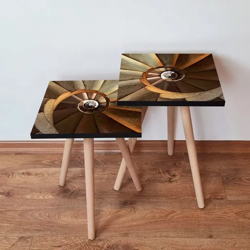 Set masute 2 piese, Hanah Home, 2Shp360, Maro / Portocaliu / Bej