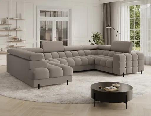 Coltar extensibil stanga 3 locuri ELTAP, LT-18SO, Fectory, 346x205x93 cm, lemn/poliester, bej inchis