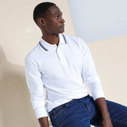 Cămașă polo cu guler cu dungi și mâneci lungi