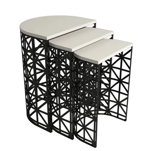 Măsuță Stil Metal Ferforje, 3 buc., crem deschis