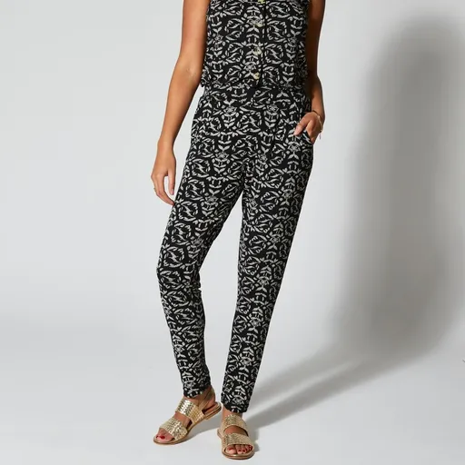 Pantaloni slim cu imprimeu și talie elastică în talie