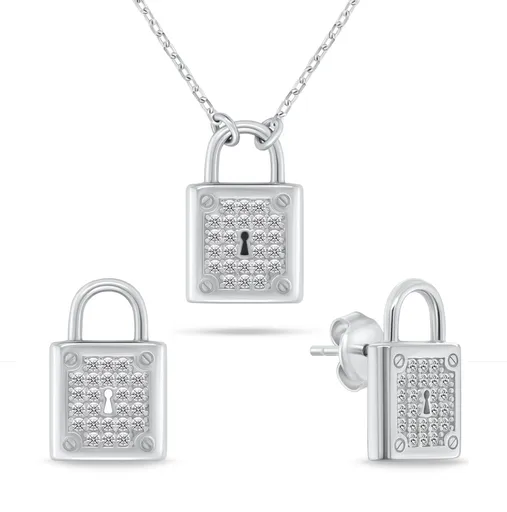 Brilio Silver Set de bijuterii fermecătoare din argint cu zircon SET281W (cercei, colier)
