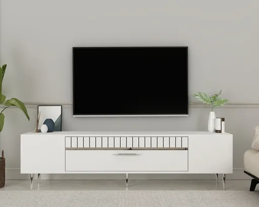Comoda TV, Hanah Home, Dekolp1, 150x48x29.6 cm, Alb / Argintiu