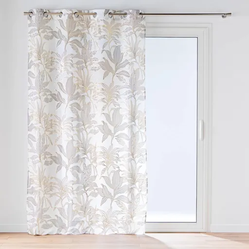Perdea voal cu imprimeu de frunze și detalii aurii