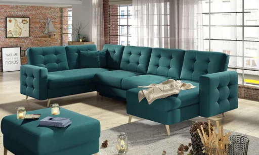 Coltar extensibil reversibil 5 locuri ELTAP, AsdU-34, Asgard, 326x202x93 cm, lemn/poliester, verde