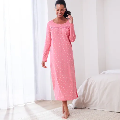 Cămașă de noapte lungă cu mâneci lungi și imprimeu cu funde