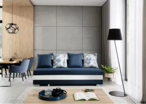 Canapea extensibila 3 locuri ELTAP, Calia, 195x86x83 cm, lemn/poliester, albastru/alb