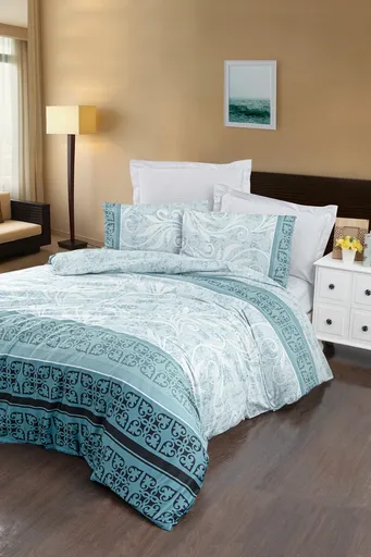 Lenjerie de pat dubla Super King (US) (ES), 3 piese, L'essentiel Maison, Vena, Verde menta