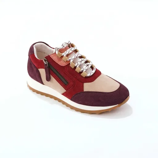 Teniși din piele cu șireturi, fermoar și inserții colorate