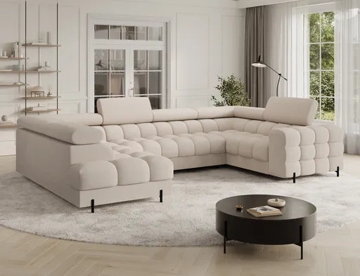 Coltar extensibil stanga 3 locuri ELTAP, LT-18CAL, Fectory, 346x205x93 cm, lemn/poliester, bej deschis