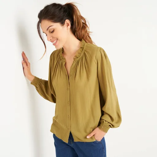 Bluză tip cămașă uni cu macrame