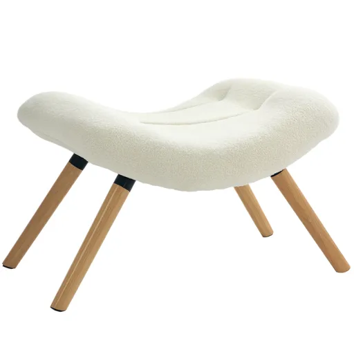 HOMCOM Fotoliu pentru picioare modern din lemn cu acoperire din polar și picioare din fag, căptușit, pentru living, dormitor, vestibul, cremă albă | A