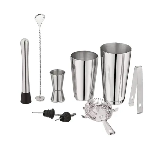 Set shakere si accesorii pentru cocktail Kinghoff KH 1708, 9 buc, 600/750 ml, Inox