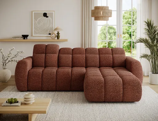 Coltar extensibil dreapta 3 locuri ELTAP, Fanito, 288x200x105 cm, lemn/poliester, caramiziu