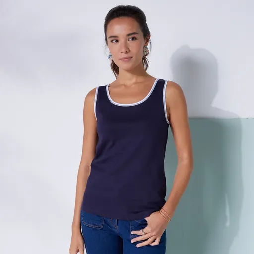 Top cu bretele late și margine contrastantă