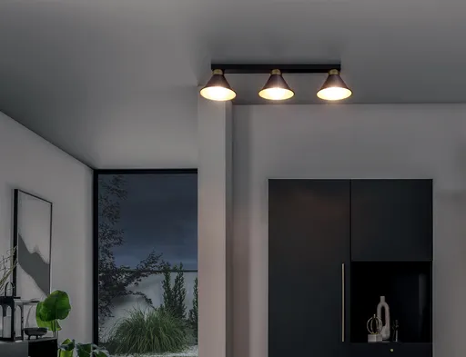 Plafoniera ELTAP, Detmer, 70x17x14 cm, 3xE27, 15W, otel, negru/auriu