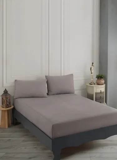 Set de pat dublu (cearceaf cu elastic si perne) 3 piese, L'essentiel Maison, Road Potlu, Bumbac;Poliester, Maro