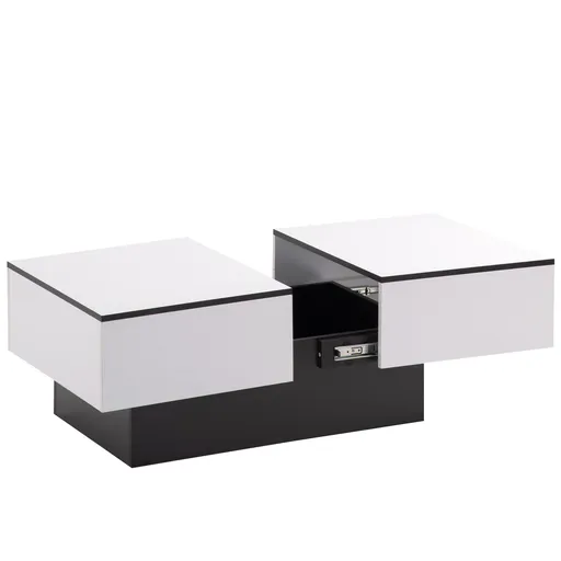 Măsuță de Cafea Modernă Extensibilă din MDF, cu 2 Sertare și Mecanism Push-to-Open, 102x60x40 cm, Albă