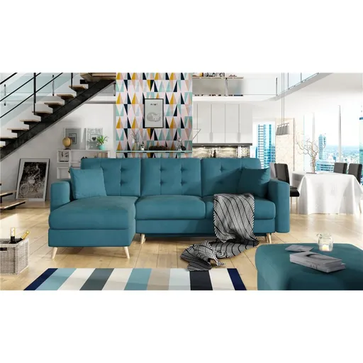 Coltar extensibil reversibil 3 locuri ELTAP, AsgL-21, Asgard, 248x162x93 cm, lemn/poliester, verde