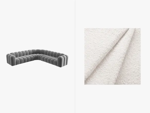 Coltar simetric modular 5 locuri, Lupine-101, Micadoni Home, 309x309x70 cm, tesatura boucle, alb