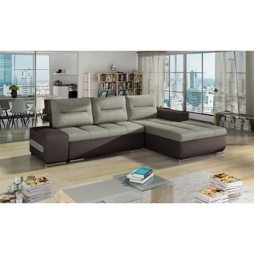 Coltar extensibil dreapta 4 locuri ELTAP, Ov31, Ottavio, 275x180x85 cm, lemn/poliester, bej/maro inchis