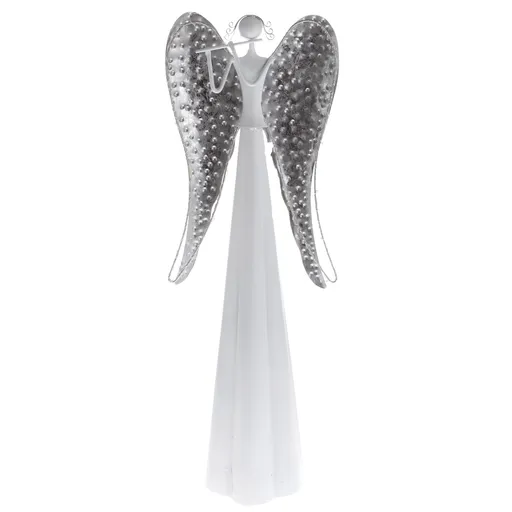 Înger metalic cu aripi luminoase, 64 cm, lumină LED