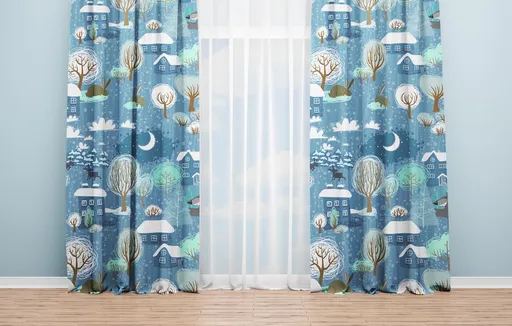 Set 2 draperii Wolf, Oyo Kids, 140x240 cm, poliester, albastru