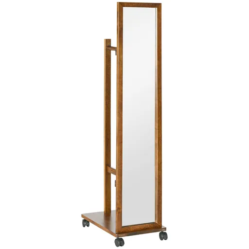 HOMCOM Oglindă cu Raft Inferior, Dulap cu Oglindă, Șină și 4 Roți din Lemn și Sticlă, 35,5x49,5x167,8 cm, Lemn Natural | Aosom Romania