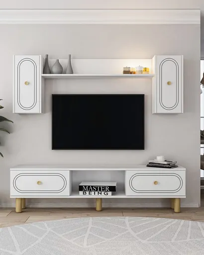 Comoda TV, Hanah Home, Polen Bohem, 150x44.6x29.6 cm, PAL , Alb