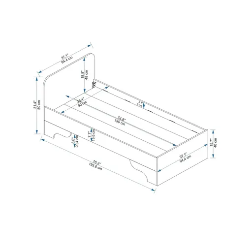 Pat de o persoană, Hanah Home, Luses, 94.4x193.6x80 cm, Pin Atlantic / Bej