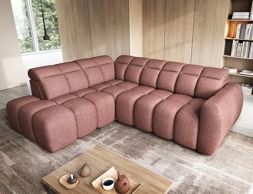 Coltar extensibil stanga 4 locuri ELTAP, LT-24PAO, Falconn, 258x208x107 cm, lemn/poliester, roz inchis