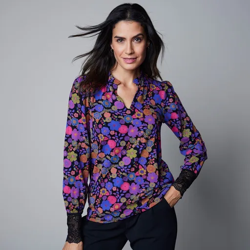 Cămașă din vâscoză cu imprimeu și mâneci tip bluză