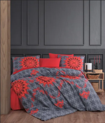 Lenjerie de pat dubla, L'essentiel Maison, Saltanat, Rosu/Antracit