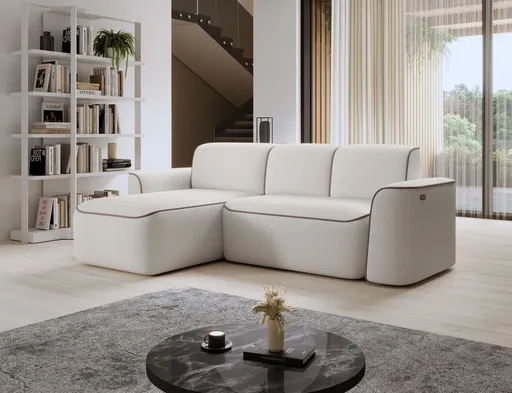 Coltar stanga 4 locuri ELTAP, Ume, 287x190x88 cm, lemn/poliester, alb/bej