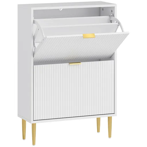 HOMCOM Dulap pentru pantofi pentru 12 perechi de pantofi cu 2 sertare rabatabile, Alb | Aosom Romania