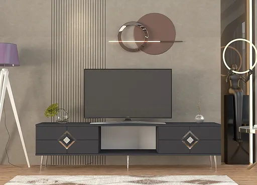 Comoda TV, Hanah Home, Robber, 150x40.6x29.6 cm, Antracit / Argintiu