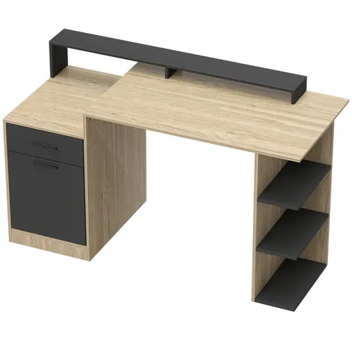 HOMCOM Masă pentru calculator cu spațiu de depozitare și rafturi, birou modern pentru birou și cameră de lucru, 140 cm, stejar | Aosom Romania