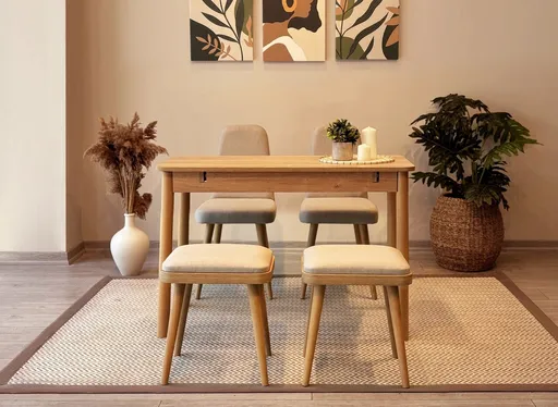 Set masa extensibila si scaune, Hanah Home, Vina Mini 02 1005, Stejar / Crem