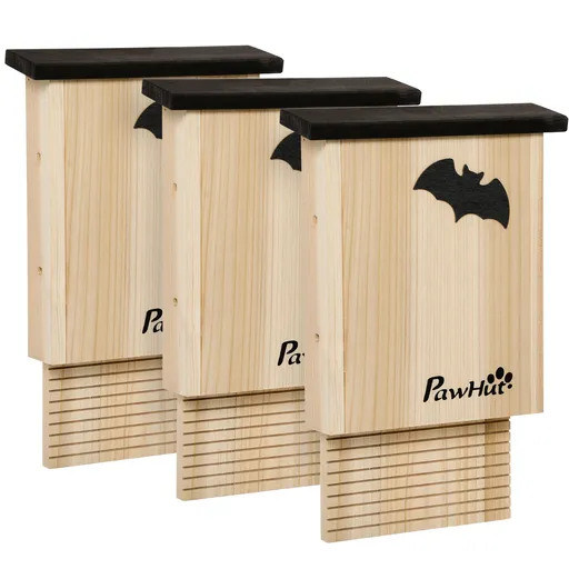 PawHut Set de 3 Adăposturi pentru Liliac din Lemn de Brad pentru Exterior, 25x6x37.5 cm, Lemn Natural | Aosom Romania