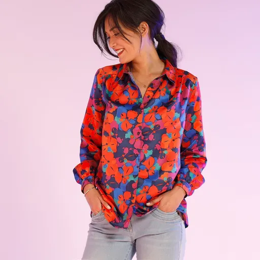 Bluză cu cămașă din satin imprimat