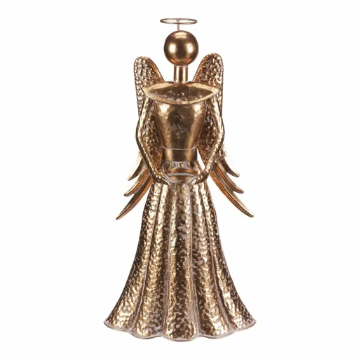 Decorație metalică de Crăciun Înger 49 cm, pahar pentru ceai, lumânare, auriu
