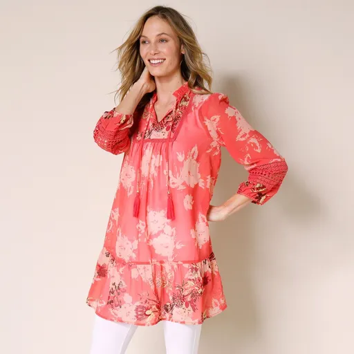 Tunică cu volane și mâneci 7/8, imprimată