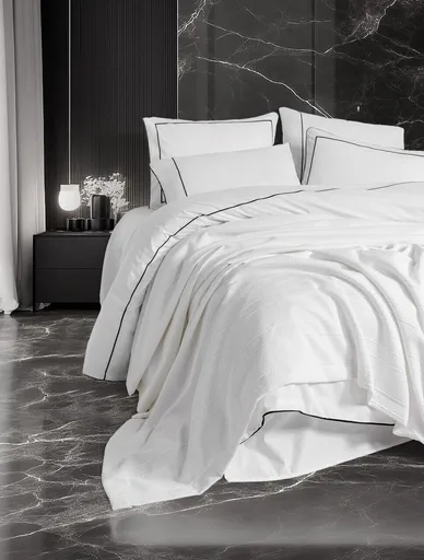Double Quilt Cover Set & Pique, L'essentiel Maison, Mahur, Bumbac, Alb