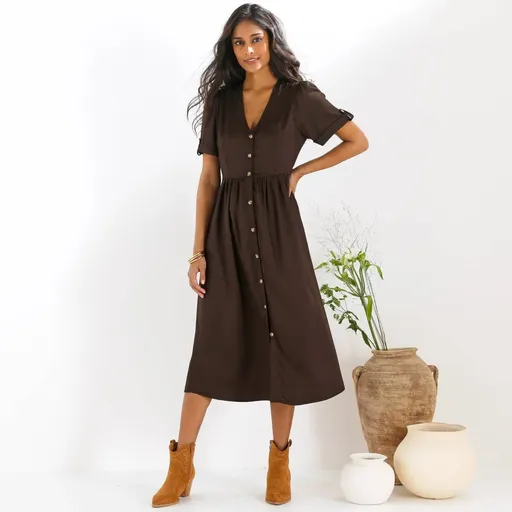 Rochie midi uni cu nasturi și mâneci scurte