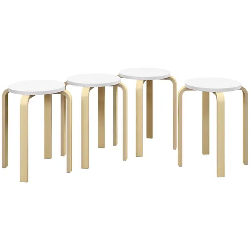 HOMCOM Set de Scaune Stivuibile pentru 4 Persoane, Scaune Moderne de Stivuire, Scaune Rotunde fără Spate, 40x40x45 cm, Lemn Natural | Aosom Romania