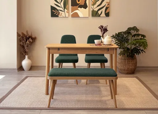 Set masa extensibila si scaune, Hanah Home, Vina Mini 01 1070, Stejar / Verde