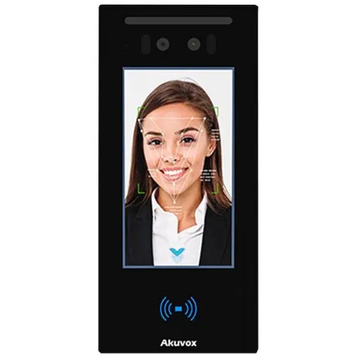 Terminal de control acces IP Akuvox E16C cu ecran de 5 inch si camera duala, recunoastere faciala, cod QR, bluetooth, NFC, PoE, carduri Mifare, IP65